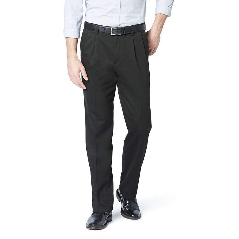 Dockers Men's Classic Fit Easy Khaki Pants-Pleated (Standard and Big & Tall), Black, 33W x 32L - Image 1